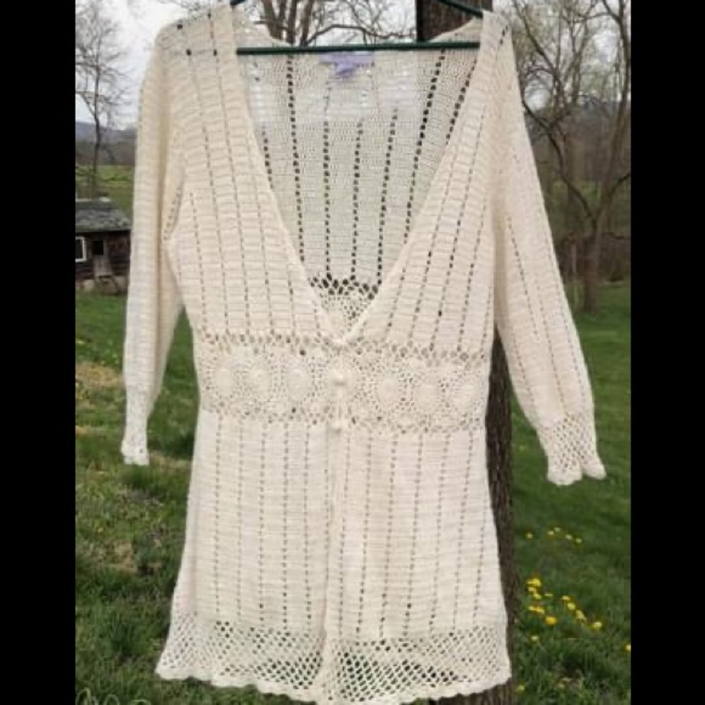 Delicate Crocheted Cotton Cardigan by Nine and Co.